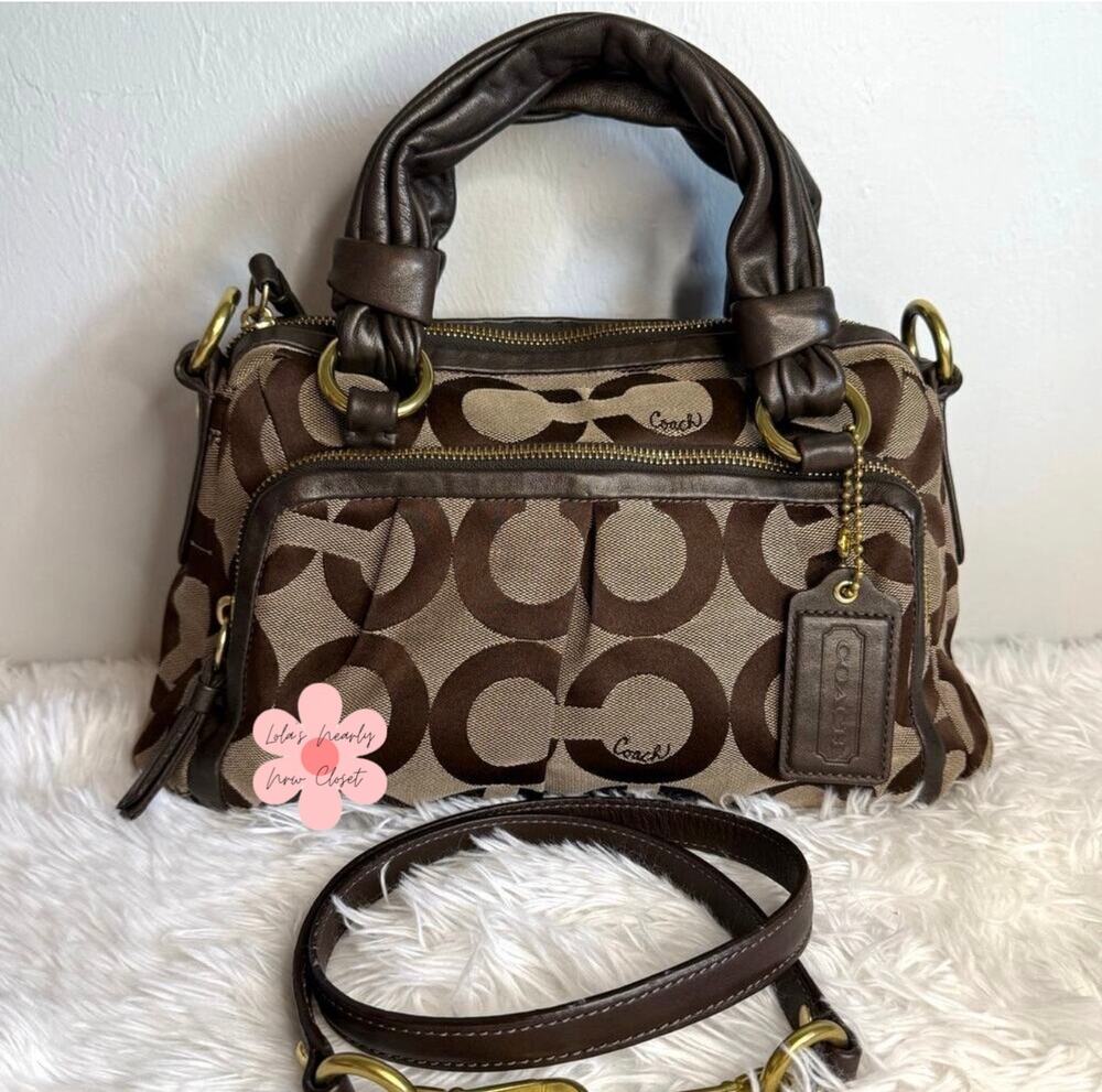 y2k COACH 2009 Brown Signature Canvas Parker Op Art Satchel Shoulder Bag